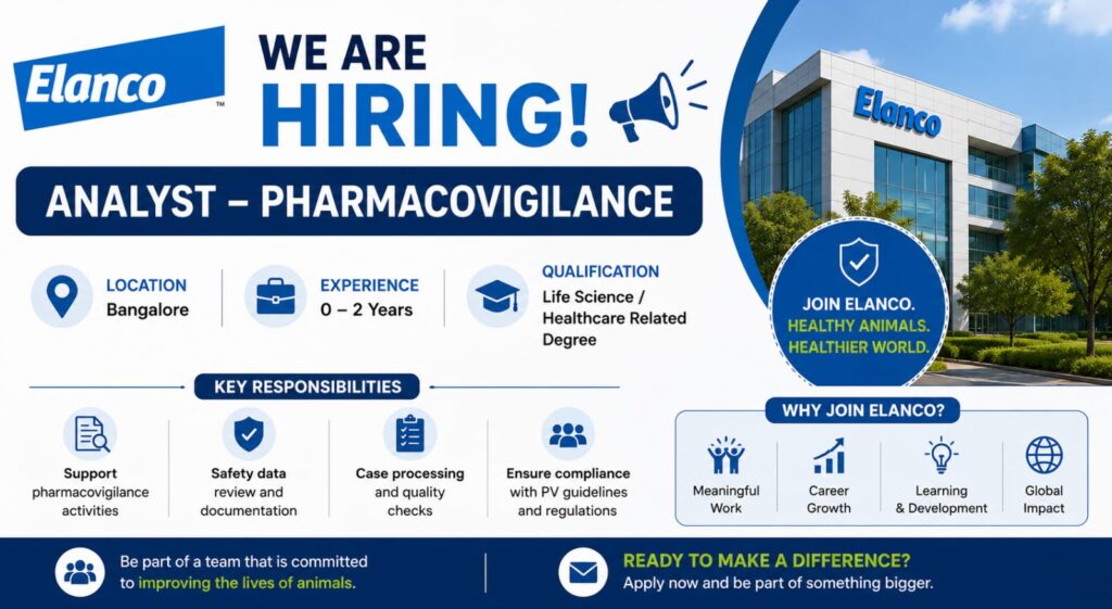 Elanco Hiring Analyst – Pharmacovigilance (0–2 Years)