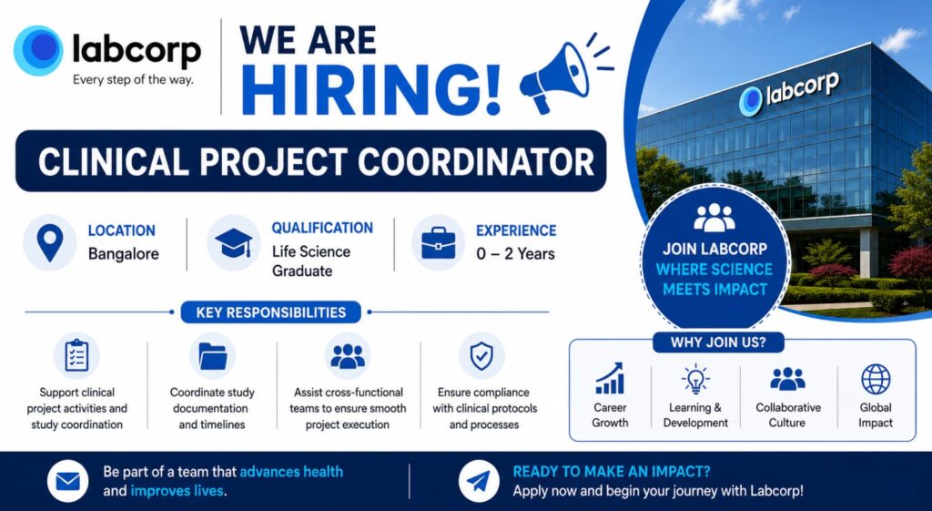 Labcorp Hiring Clinical Project Coordinator in Bangalore