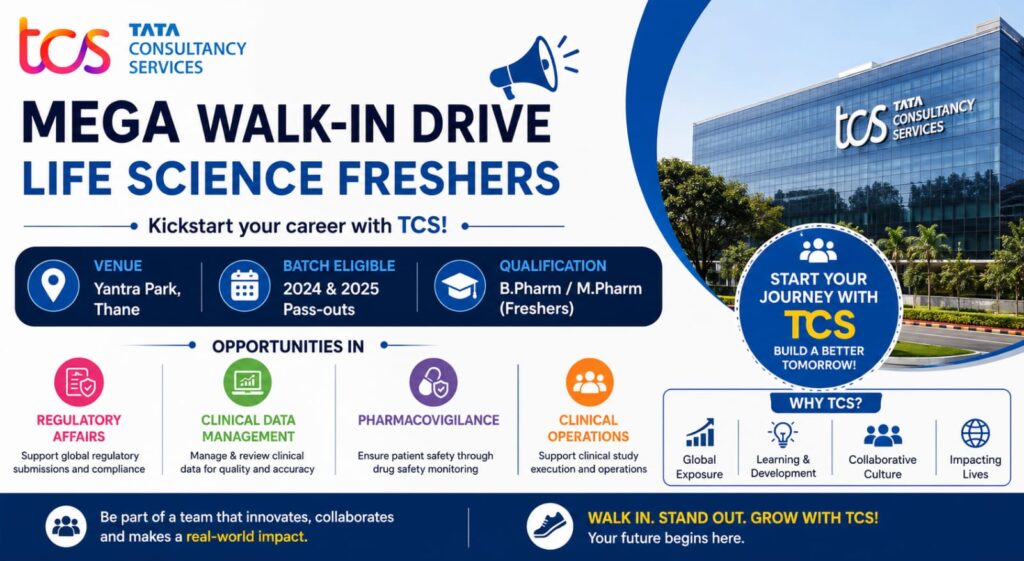 TCS Mega Walk-In Drive 2026 for Life Science Freshers
